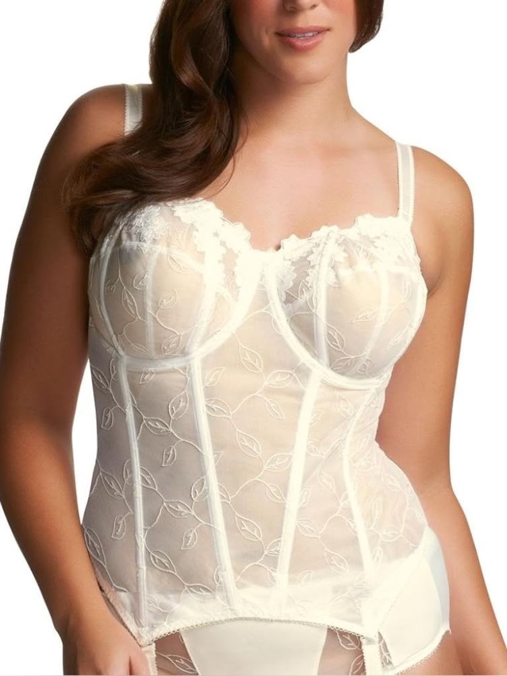 Elomi NWT Basque Sheer Dainty Leaf Embroidered Bustier White Size 32FF